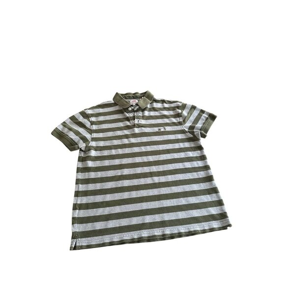 Levis Green & Gray Striped Collared Polo Shirt Mens M Cotton Casual Base Layer - Picture 2 of 8